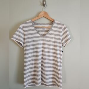 NWT Women's Polo Ralph Lauren Gray & White Stripe V-Neck Tee